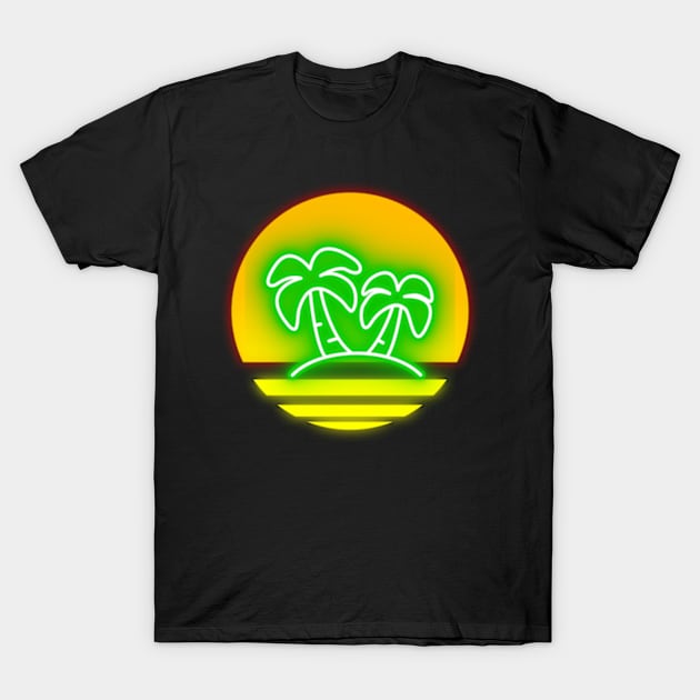 Retro sun Neon Palm Trees D-Lite T-Shirt by 80snerd